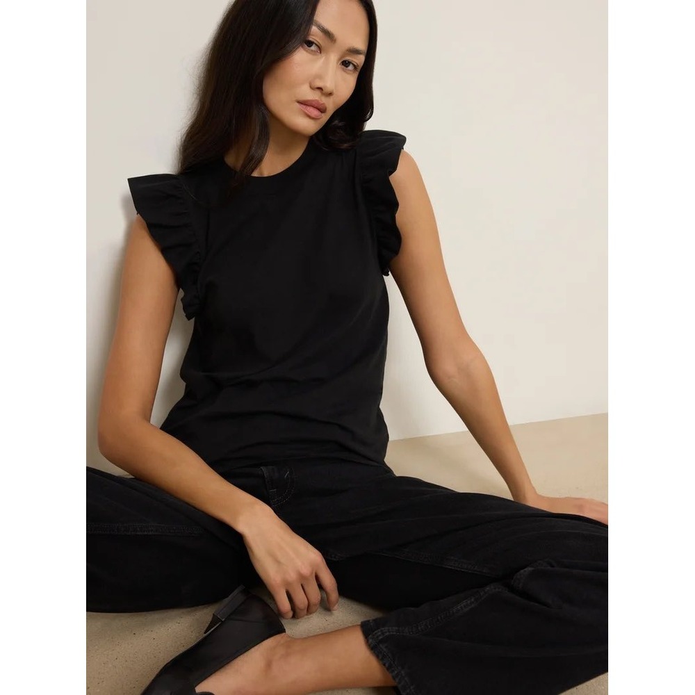 Nation LTD Paulette Tank Top Black Size Small Flutter Sleeve Ruffles 100% Cotton